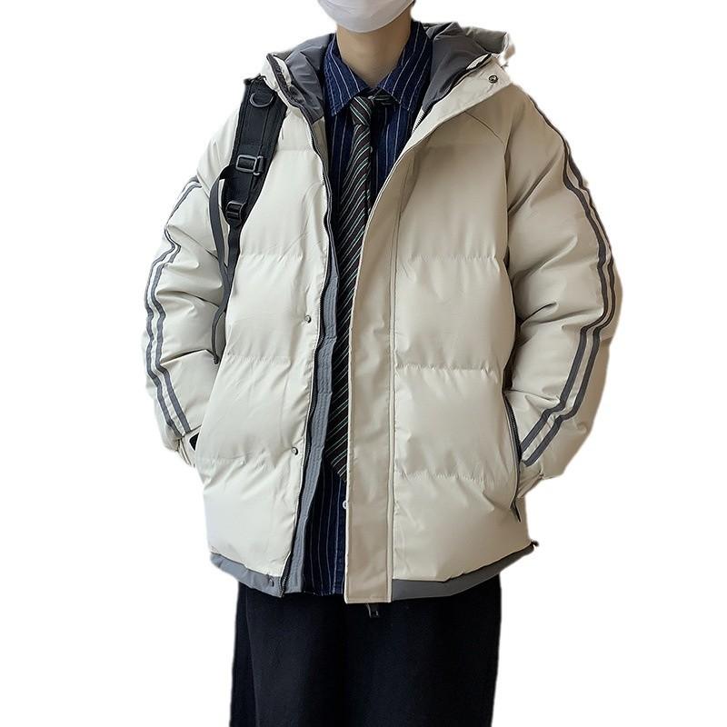 Cotton Clothing Men Winter Hooded Striped Loose Thickened Cotton Jacket Warm Bread Clothing Cotton Jacket Jacket Men