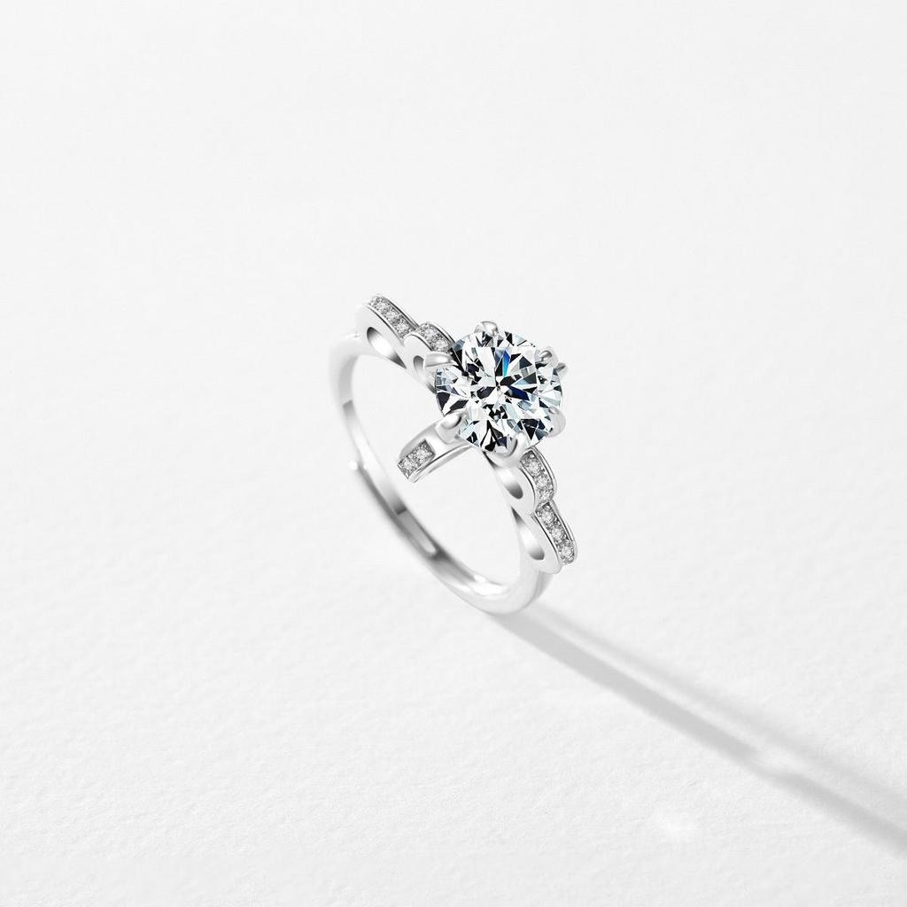 MODIAN Coroana orbitoare Inel reglabil din argint Sterling 925 Clasic rotund CZ 2CT Inele cu farmec pentru femei nunta bijuterii fine