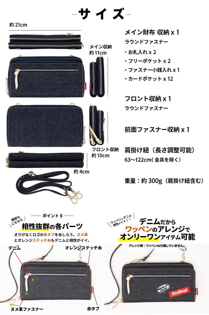 Need Network Women's Wallet Bag, Made In Japan with Denim, Wallet Pouch, Smartphone Pouch, and Shoulder Bag In Indigo Blue