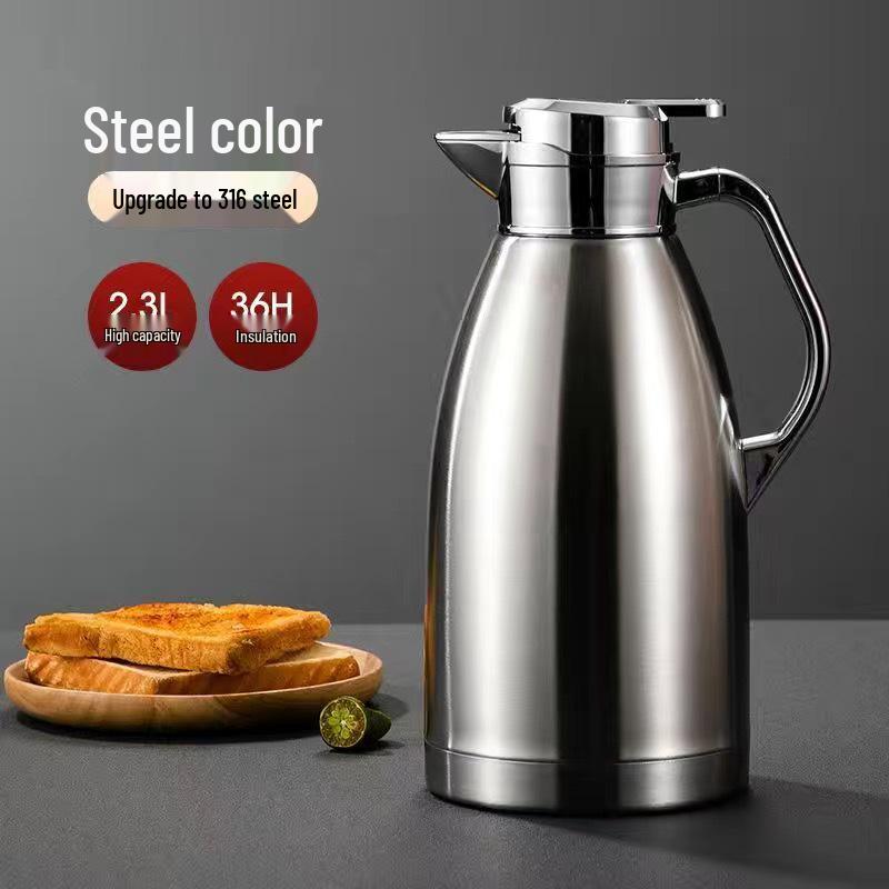 Large Capacity Stainless Steel Thermos Pot - Long-Lasting Hot Water and Boiling Bottle for Home or Restaurant Use.
