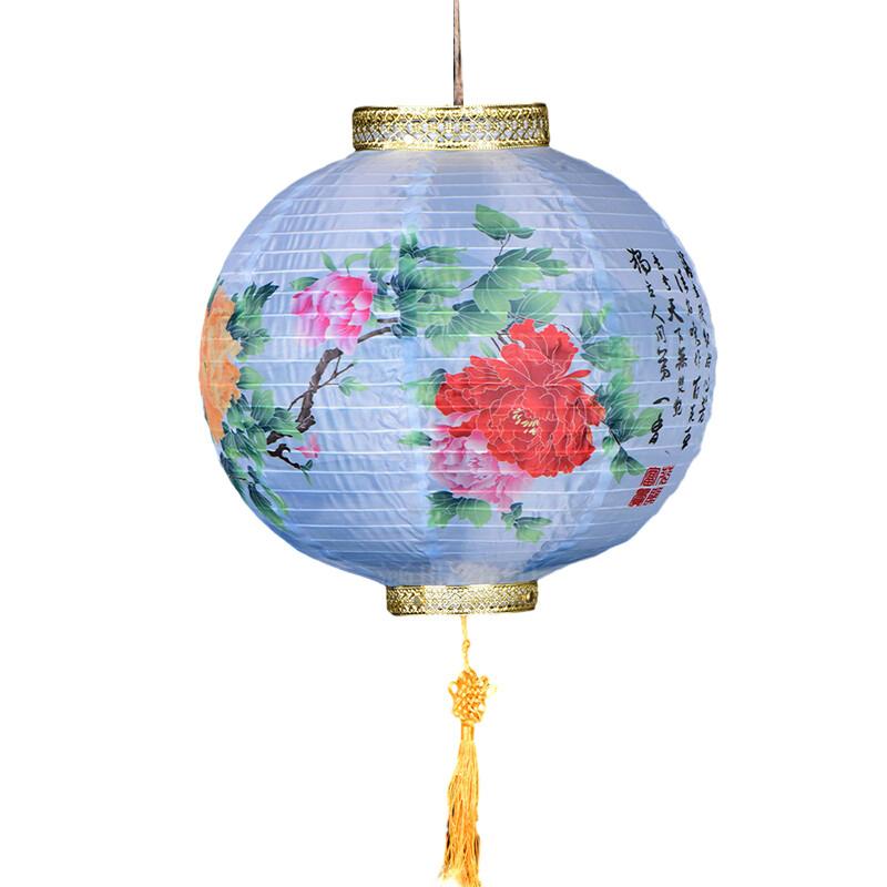 32x36cm Chinese Ancient Handheld Lantern Hanging Lamp Ink Garden Holiday Decor Printed Flower Round Chinese Lantern Party Decor