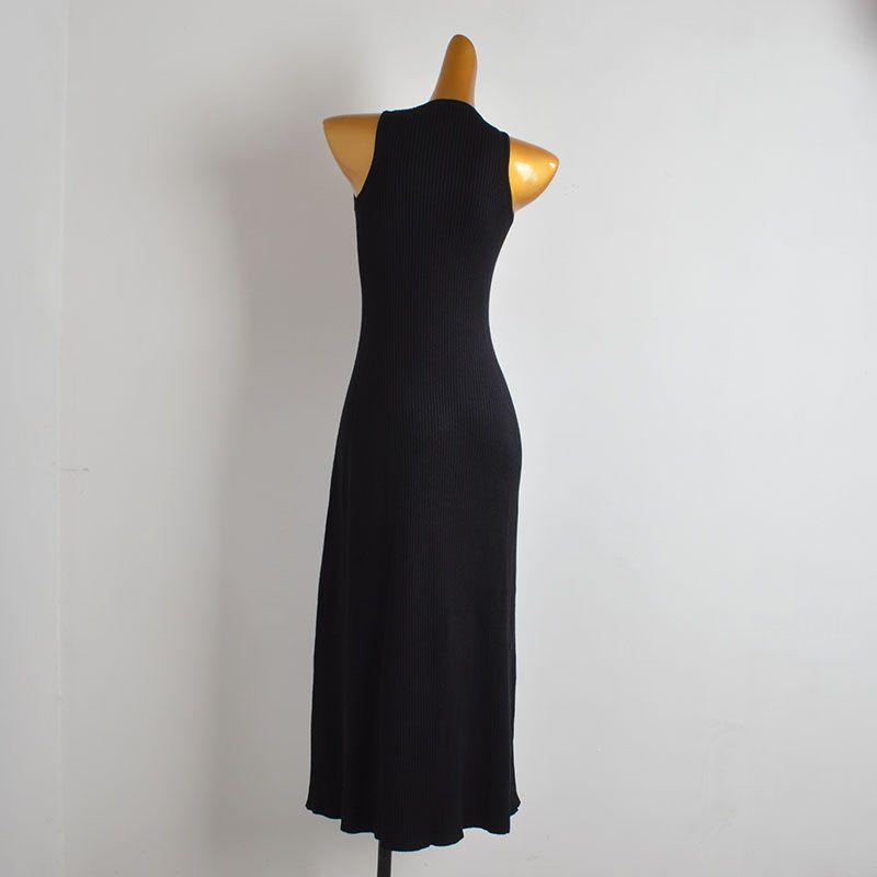 Spring and Summer Simple New Round Neck Knitted Dress Women Clothes Waist Hugging Slimming Sleeveless Vest Long Dress
