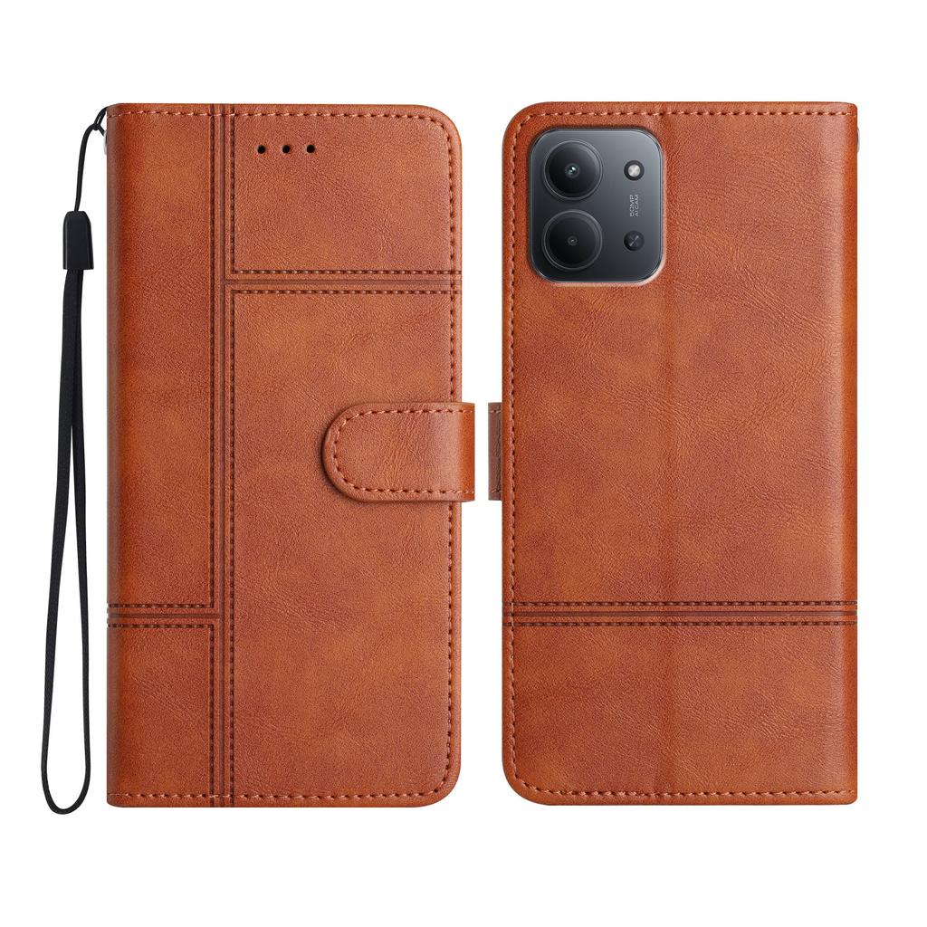 For Xiaomi Redmi 15C 4G (Global) (171mm) Wallet Case Line Imprinted Cowhide Texture PU Leather Phone Cover