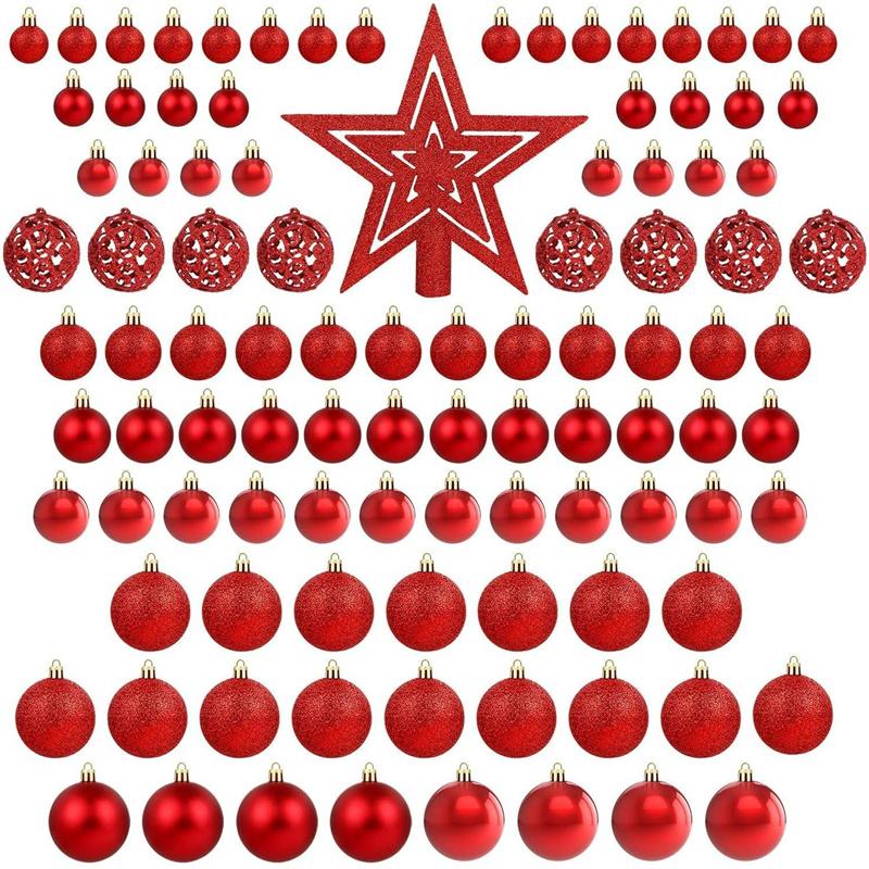101Pcs Christmas Balls Christmas Tree Ornaments Top Star Xmas Hanging Tree Pendants Home Party Xmas Tree Decor New Year Gifts