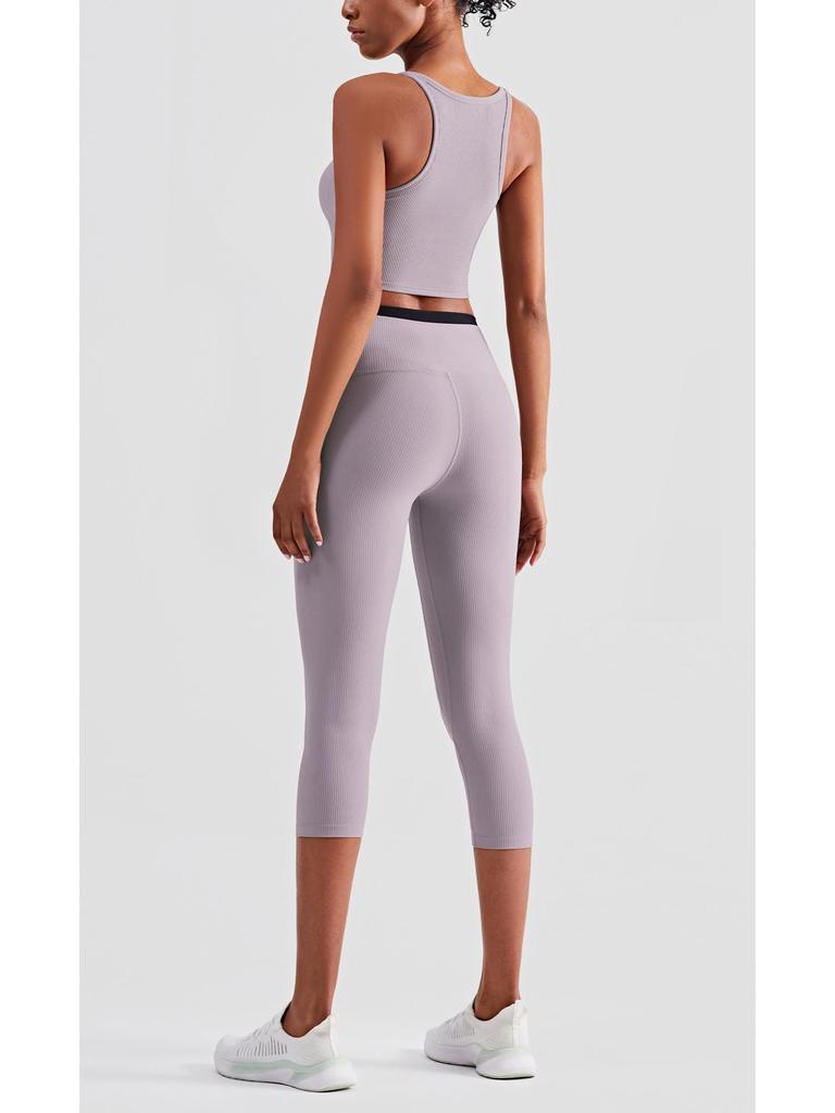 Women's European and American Slimming Ribbed High Neck Yoga Tank Top - Anti-Exposure, Beautiful Back Fitness Apparel for Summer