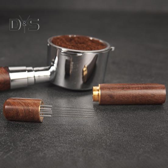 Agitador de pó de café expresso com cabo de madeira 5 agulhas prático tipo ferramenta de distribuição de pó de café