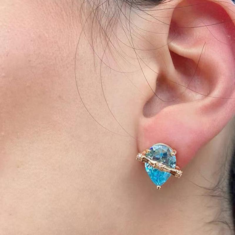2024 Trendy Heart Ear Cuff Earrings: Blue Water Drop Zirconia Studs - High-End Style