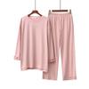 Spring and summer new skin-friendly cotton round neck loose large size home solid color textured pajamas set women's leisure pure cotton comfortable