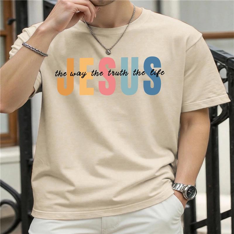Jesus The Way Truth Life Print Unisexs TShirt Casual Short Sleeve Tee All Season Comfort Ladies Top Plussize T Shirt Daily Wear