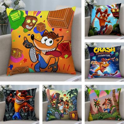 Game C-Crash B-Bandicoot Pillow Case Square Double‑Sided Print Cushion Case For Sofa Home Bedchamber Decor Gift