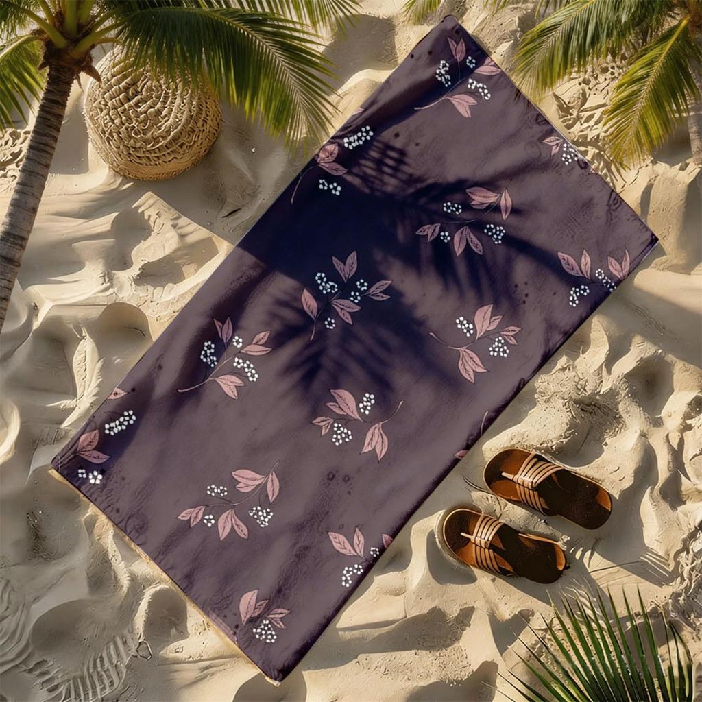 Dark brown variegated leaf flower design polyester microfiber beach towel is highly absorbent, suitable swimming beach outings