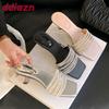 Fashion Luxury Rhinestones Ladies Thin Heels Slides Sandals Shoes Fashion Square Toe Elegant Women Heeled Sandals Shoes Female Pumps