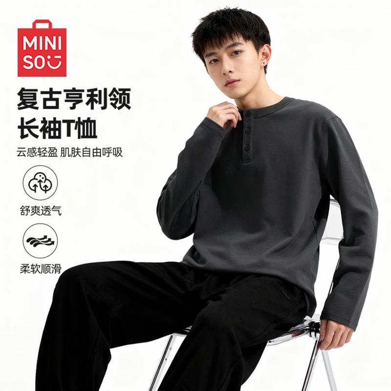 MINISO Men s Casual Long Sleeve Henley T-Shirt M