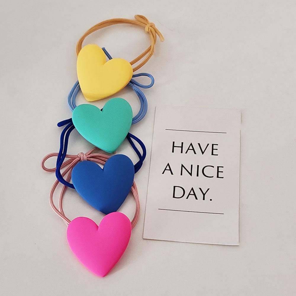 candy colored heart-shaped sweet hair rope rubber band 4pc khaki Colorful Heart Elastic Hair Bands for Women Girls Hair Ties