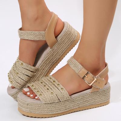 Women's Chunky Platform Sandals Thick Bottom Rivet Espadrilles Women Shoes Summer Weaving Gladiator Sandals Woman Plus Size
