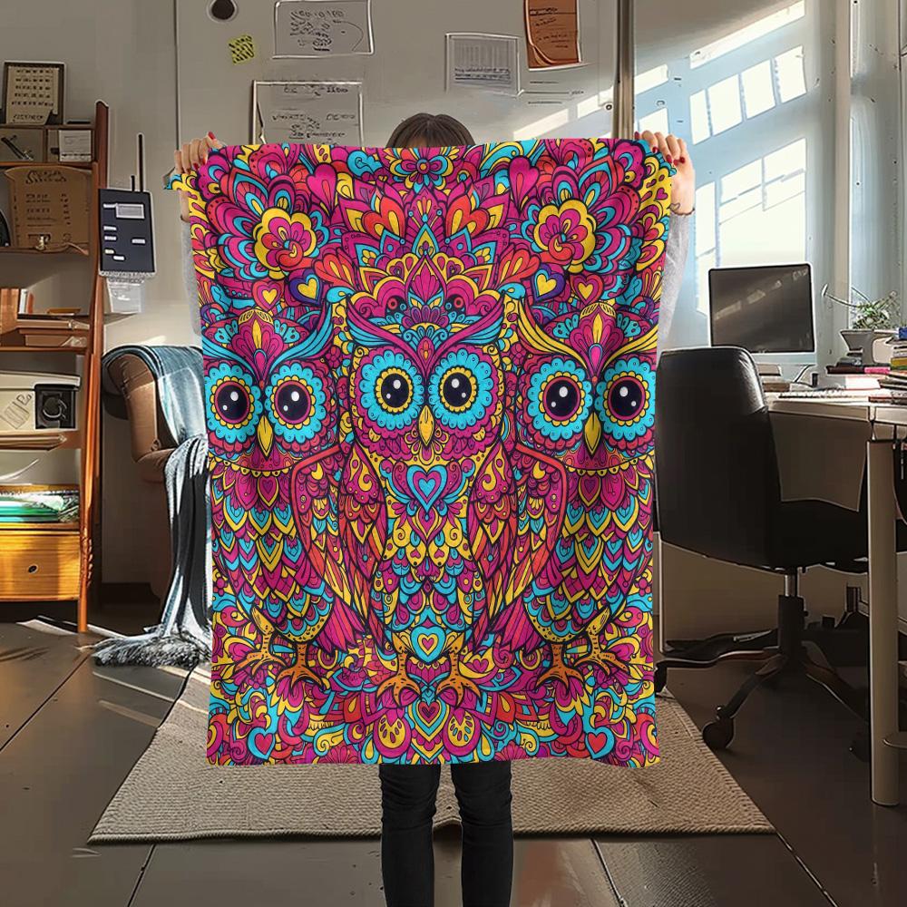 1PC Psychedelic Totems Print Flannel Blanket, High Quality Comfortable for All Seasons, Home Decor, Warmth and Comfort, Perfect for Christmas Gifts