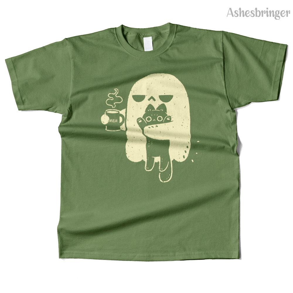 Unisexs Cotton Cute Ghost Holding Cat Graphic High Quality T Shirt Street Casual Style Tee for Unisex and Women