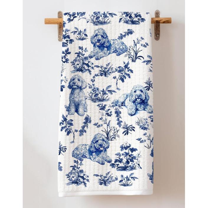 Goldendoodle Dog French Toile De Jouy Kitchen Towel - pired by Toile De Jouy Kitchen Decoration - Dish Towel Gift for Women - Goldendoodle Dog Lovers