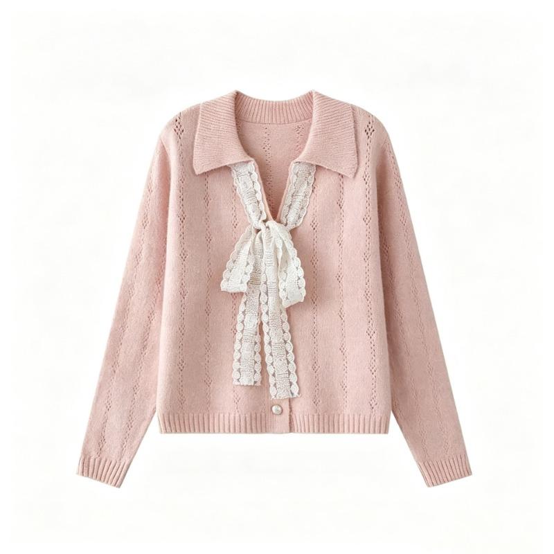 Korean Style Lace Lapel Knit Cardigan Sweater Soft Versatile