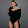European and American Spring and Autumn V-neckline Shoulder Pleated Long Sleeved Tight Fitting Jumpsuit for Women