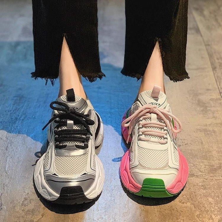 Spring New Color Matching Women's Sports Shoes Women's Lace-up Fashion Outwear Fashion Style Platform Dad Shoes Women's