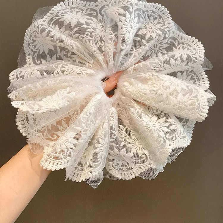 Korean Princess White Lace Mesh Scrunchie for Women - Large High-End Hair Accessory, New Spring Arrival