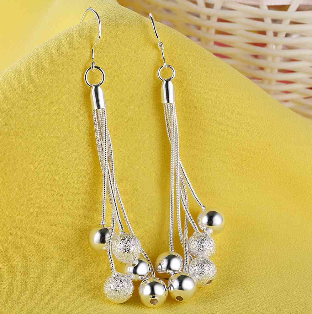 New 925 Sterling Silver Earrings More Bead for Women Exquisite Wedding Jewelry Elegant Female Accessories Fashion Party