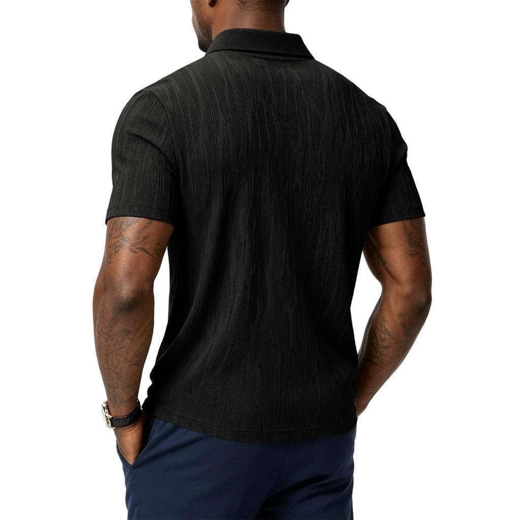 Men’s Short Sleeve Polo Shirt with Subtle Pattern Classic Fit Soft Knit Fabric Comfortable Collar Design