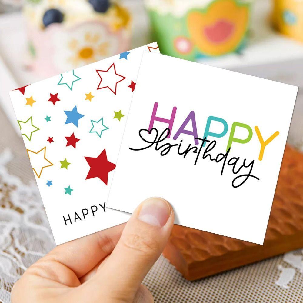 50PCS Colorful Happy Birthday Cards Balloon Dots Pattern Sqaure Greeting Cards Blank Back Paper Party Cards Gift Wrapping