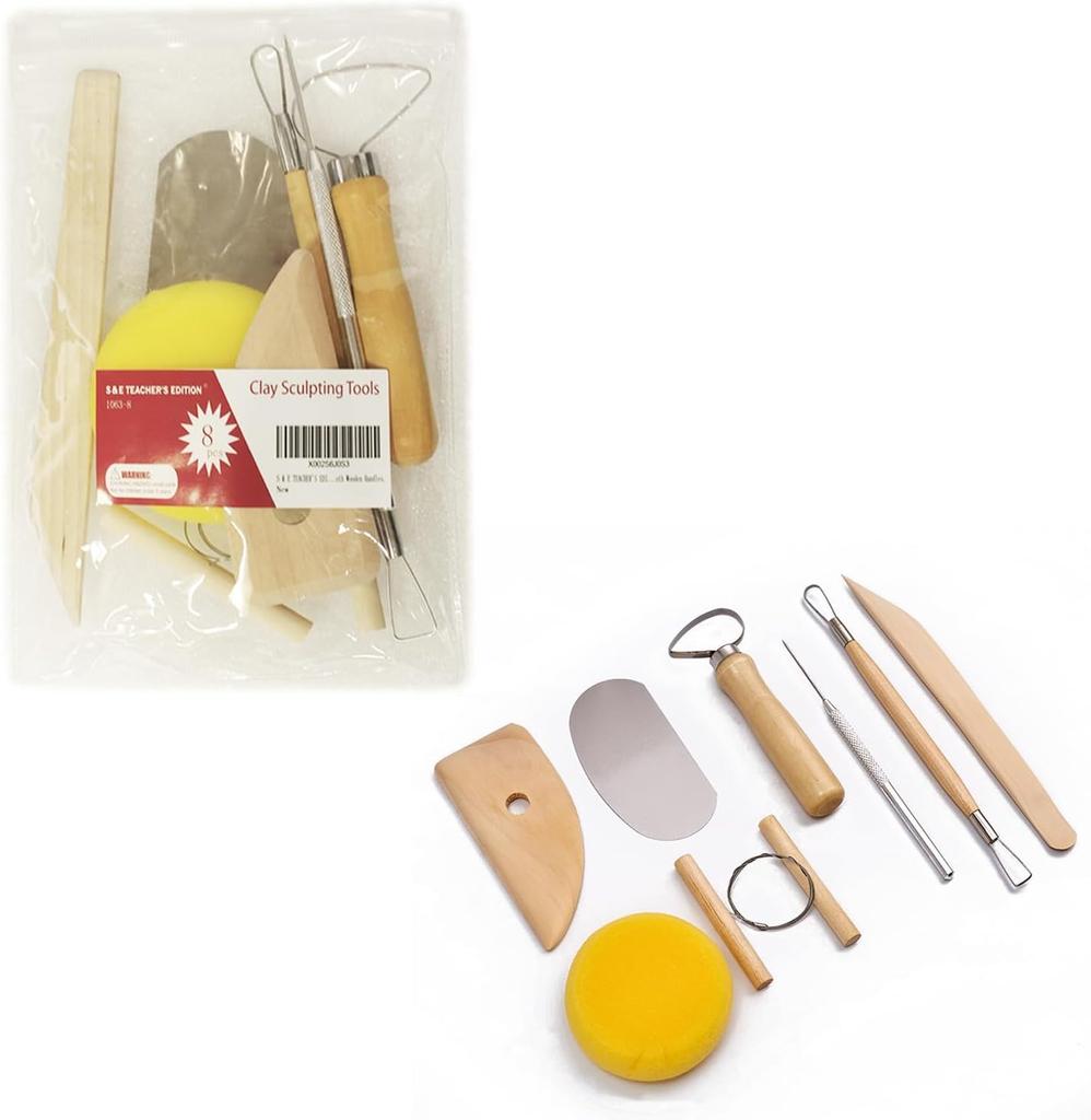 8 Pcs Pottery Clay Sculpting Tools Double-Sided Smooth Wooden Handles.