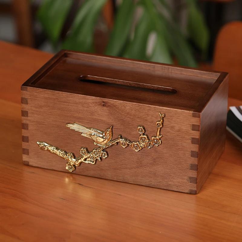 Paper Towel Box Solid Wood Material Brass accessoriesChinese Suitable for Home Bedroom Decoration Simple Coffee Table Restaurant