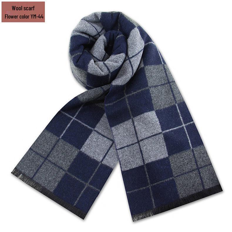 Męski szalik zimowy w czystą szarość w kratę, mieszanka wełny - gruby i ciepły