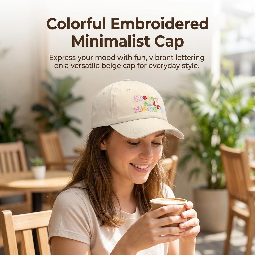 Embroidered Letter Baseball Cap Polyester Cotton Blend Adjustable Strap for Outdoor Activities