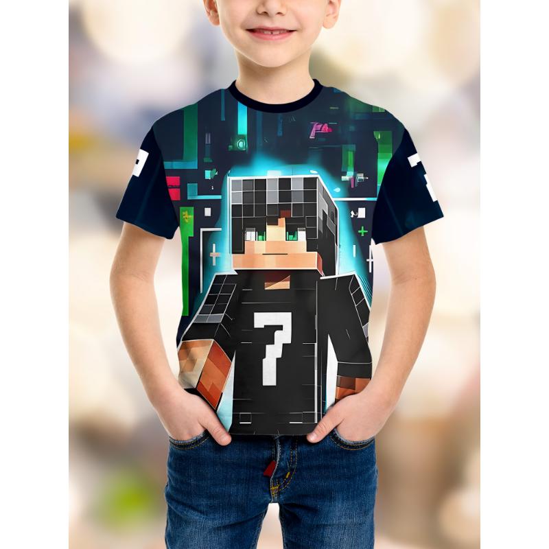 Game Pixel Birthday Party Kids T-Shirt Humor Funny Boys Fashion B-day Novelty Gift Short Sleeve Te