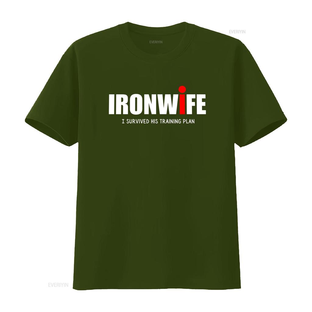 Ironwife T Shirt Triathlon Support for Triathlete Swim Bike Run Top Funny Tri Humor I Survived His Training Plan Vintage