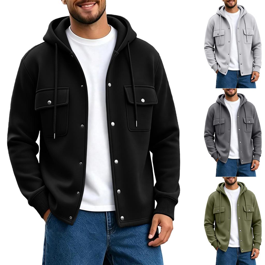 Men's Button Hoodie with Pockets Long Sleeve Casual Fashion