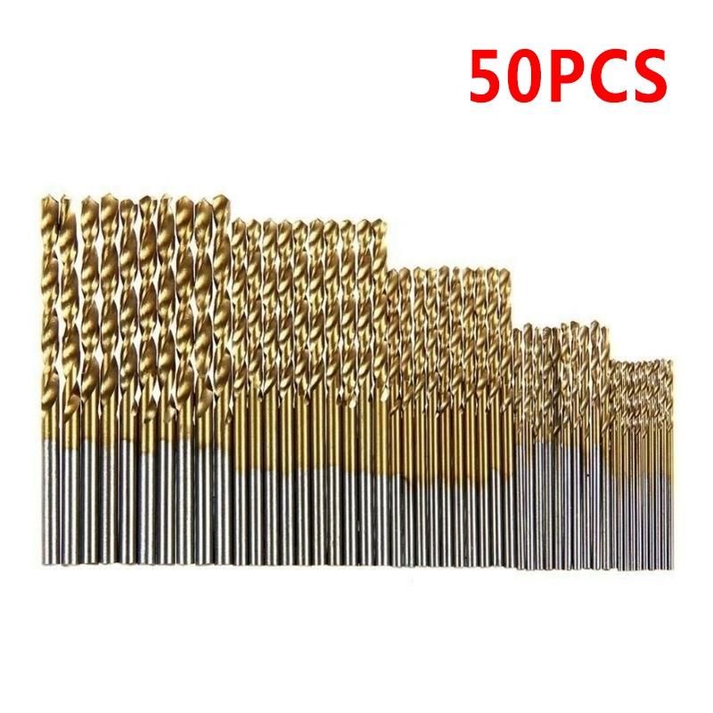 50Pcs HSS Titanium Coated High Speed Steel Twist Drill Bit Set Tool 1.0mm/1.5mm/2.0mm/2.5/3.0mm Hand Tools Power Parts Gold