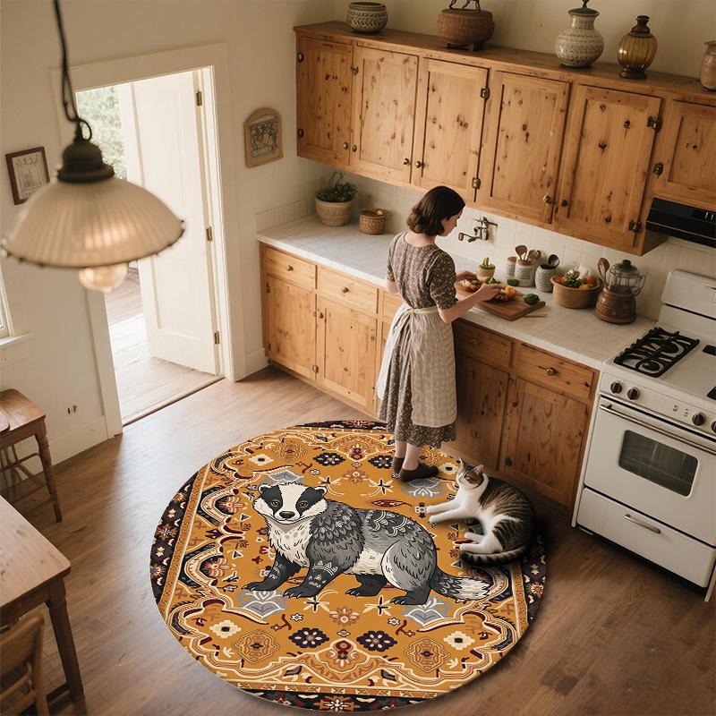 Vintage Pattern Animals,Round Area Rug,Carpet Rug for Living Room Bedroom Sofa Playroom Decor,Non-slip Floor Mat