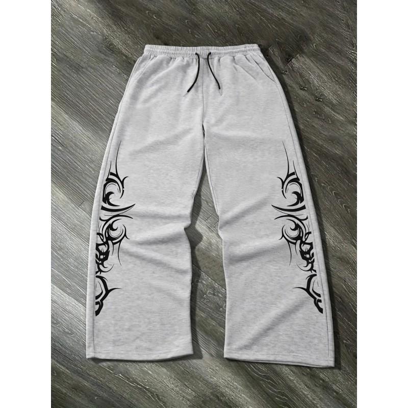 Unisex Gothic Y2K Printed Track Pants Loose Fit Drawstring Wide Leg Sweatpants