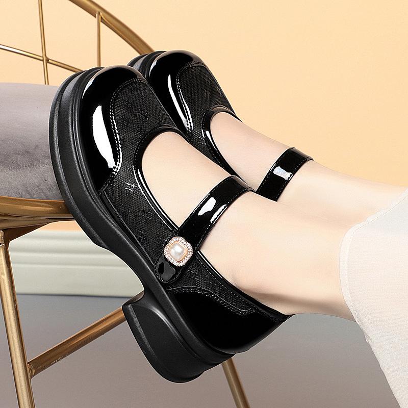 

5 см Удобные Дышащие Сетчатые Кожаные Туфли Женские Мэри Джейнс 2025 Весна Лето Средний Блочный Каблук Обувь Платформа для Офиса Мама 40