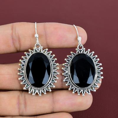 Faceted Black Onyx Earring 925 Sterling Silver Earring Genuine Gemstone Jewelry Handmade Brand New Earrings Designer Earring Gifts for Wife