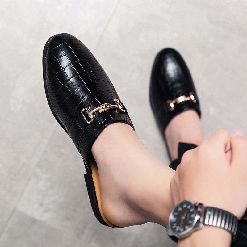 Modă Piele Lăcuită Designer de Marcă Bărbați Casual Business Italian Mărimi Mari 45 Pantofi Jumătate pentru Bărbați Mocasini Saboți Bărbat Negru Papuci