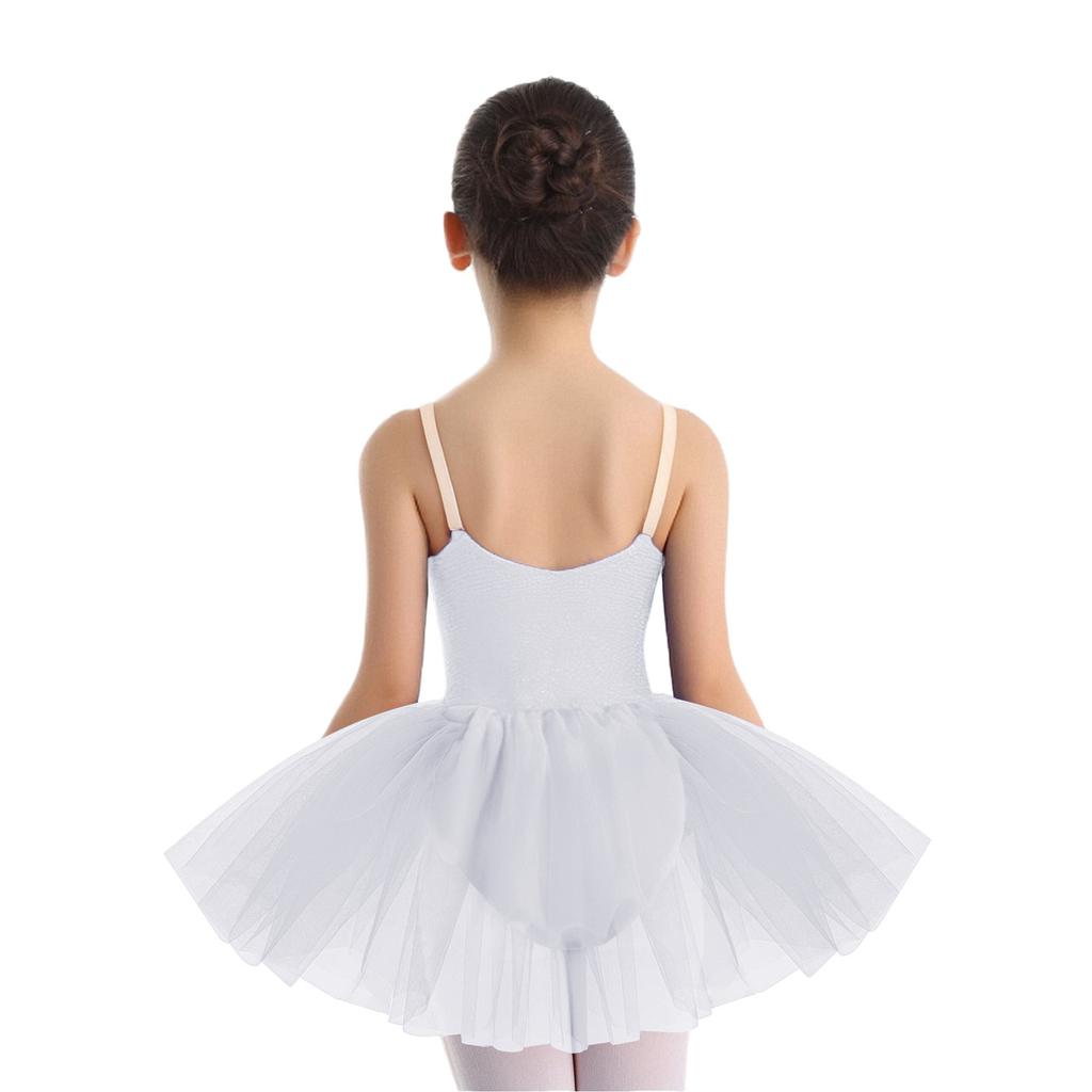 Girls Sleeveless Adjustable Spaghetti Strap Front Lace Tutu Ballet Dance Dress