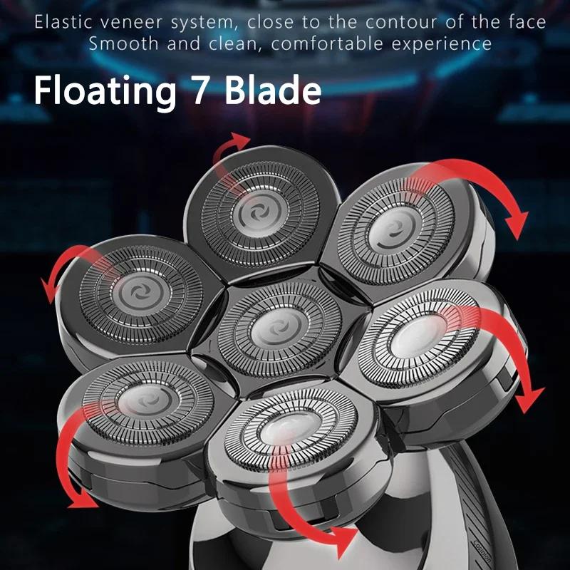 5 IN 1 4D Men Rechargeable Bald Head Electric Shaver 7 Floating Cutter Beard Nose Ear Hair Trimmer Men Facial Cleaning Brush