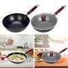 Iron Wok Suitable for All Stoves Pot Cookware Cooking Round Bottom with Wooden Handle Non Coated Rustproof Kitchen Nonstick
