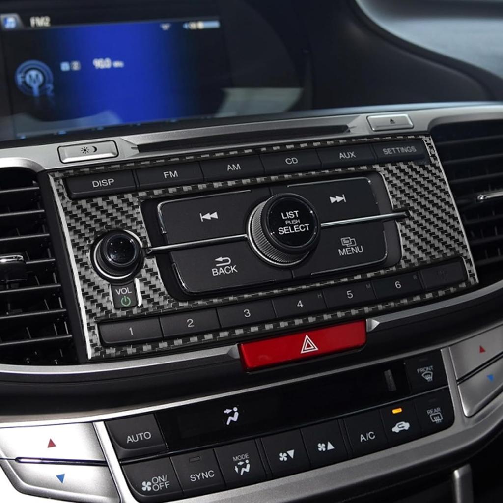 Carbon Fiber Decorative Stickers Car Central Control CD Radio Buttons Konb Media Panel Frame Car Interior Compatible with Honda Accord 2013 2014 2015