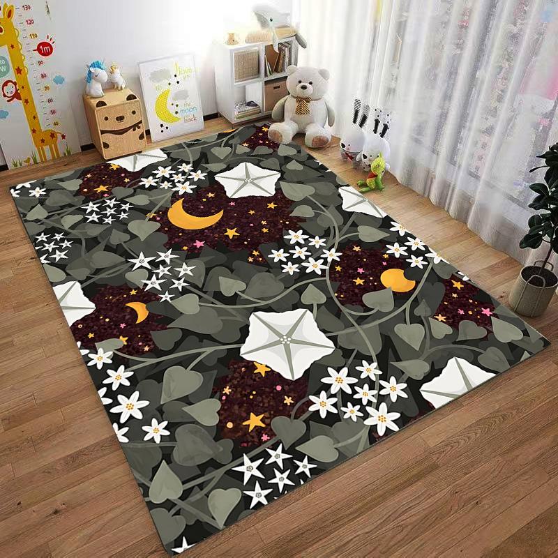 Floral and Moon Pattern Carpet, Dark Green Background, Cozy Design Suitable for Use As an Anti-slip for Living Room Bedroom Sofas