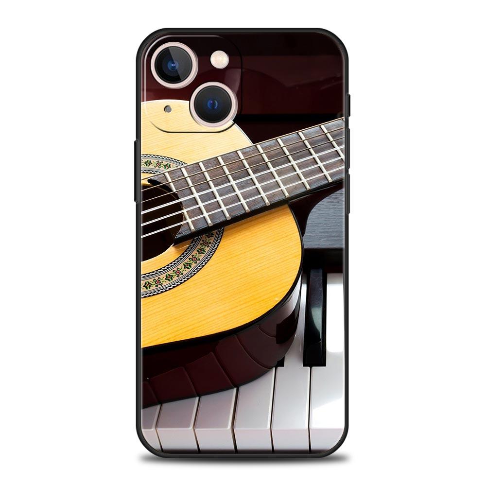 Music Instrument Guitar Piano Luxury Phone Case For iPhone 11 14 15 Pro MAX 12 13 Mini 7 8 Plus X XR XS SE Silicone Cover Funda