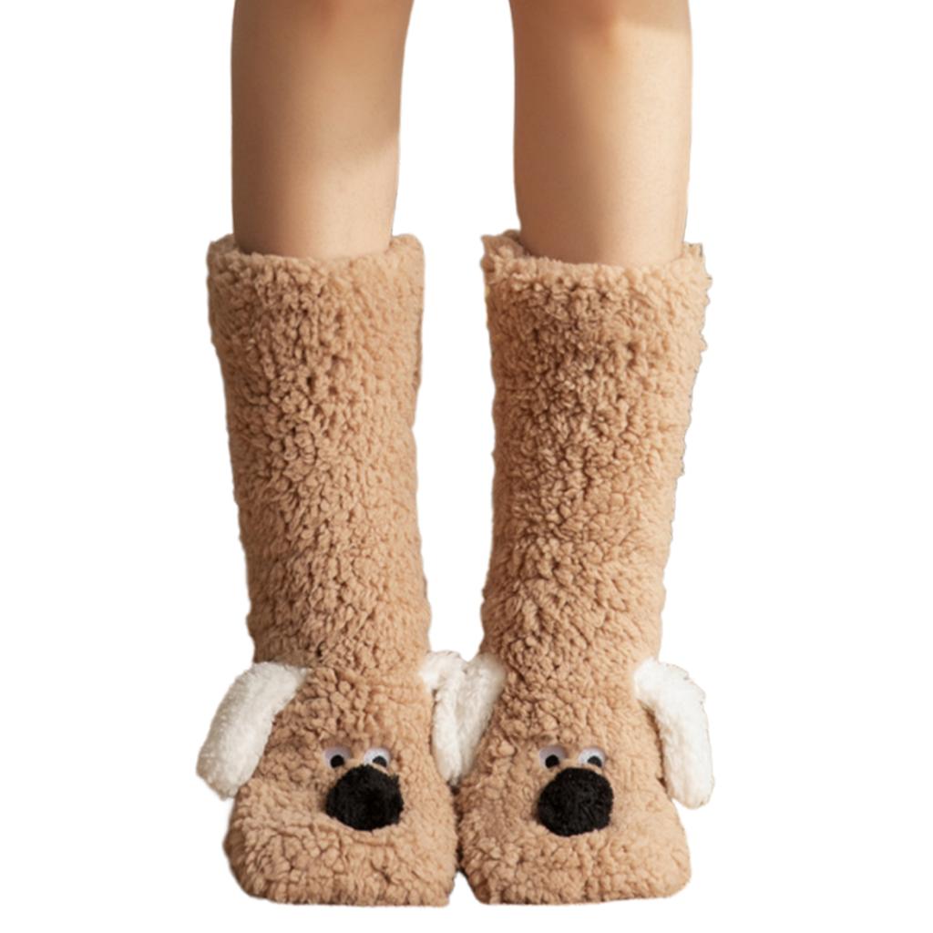 Niedliche Hunde Verdickte Winter Flauschige Socken Damen Warme Hauspantoffeln Einfarbige Socken Mädchen Weihnachtsgeschenk Weibliche Schlaf-Bodensocken