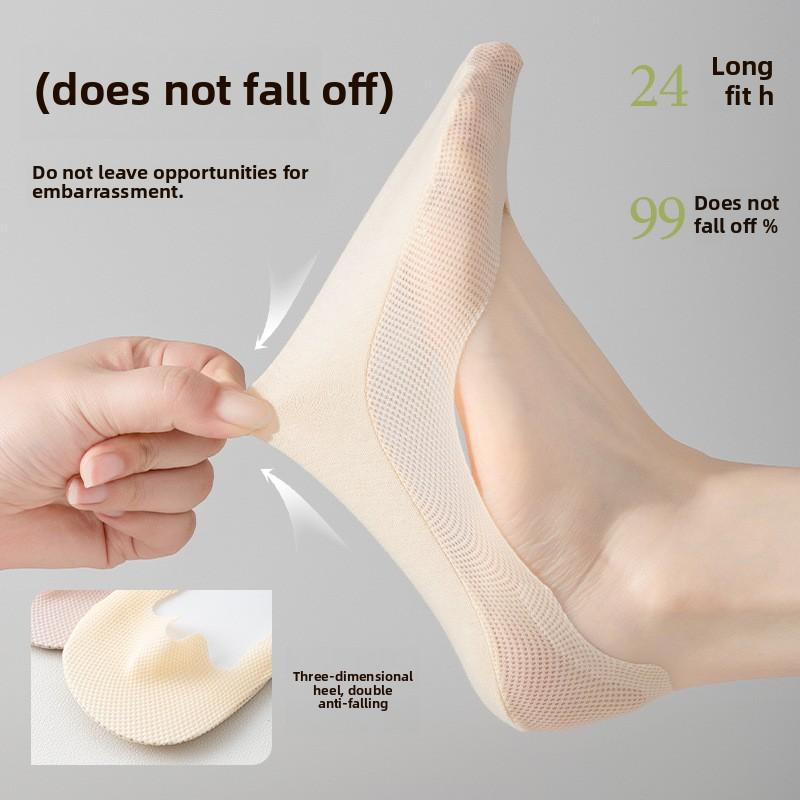5 Pairs of Women's Cotton Summer Thin Mesh Breathable Sweat Absorbent Non Slip with Invisible Socks